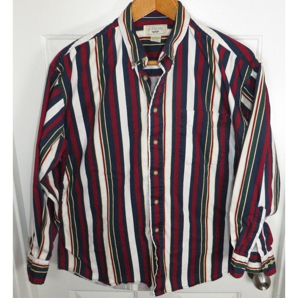 Vintage Natural Issue Supreme Oxford Cotton Vertical Striped Multicolor Shirt LG